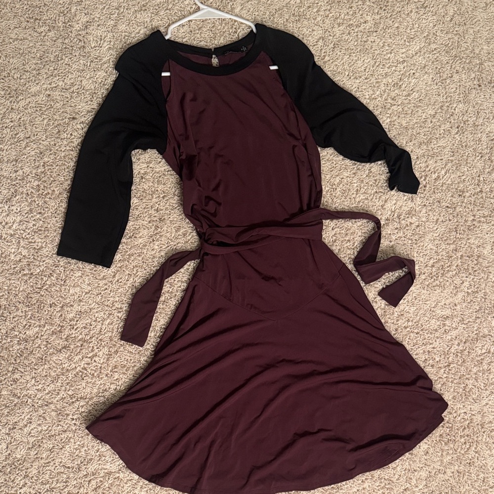 nOir Jewelry Burgundy and Black Long Sleeve Dress